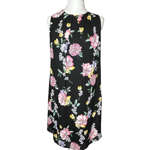 F&F Sleeveless Draped Black Floral Dress Split Back with Tie at Neck Size‎ 8 - Picture 1 of 9